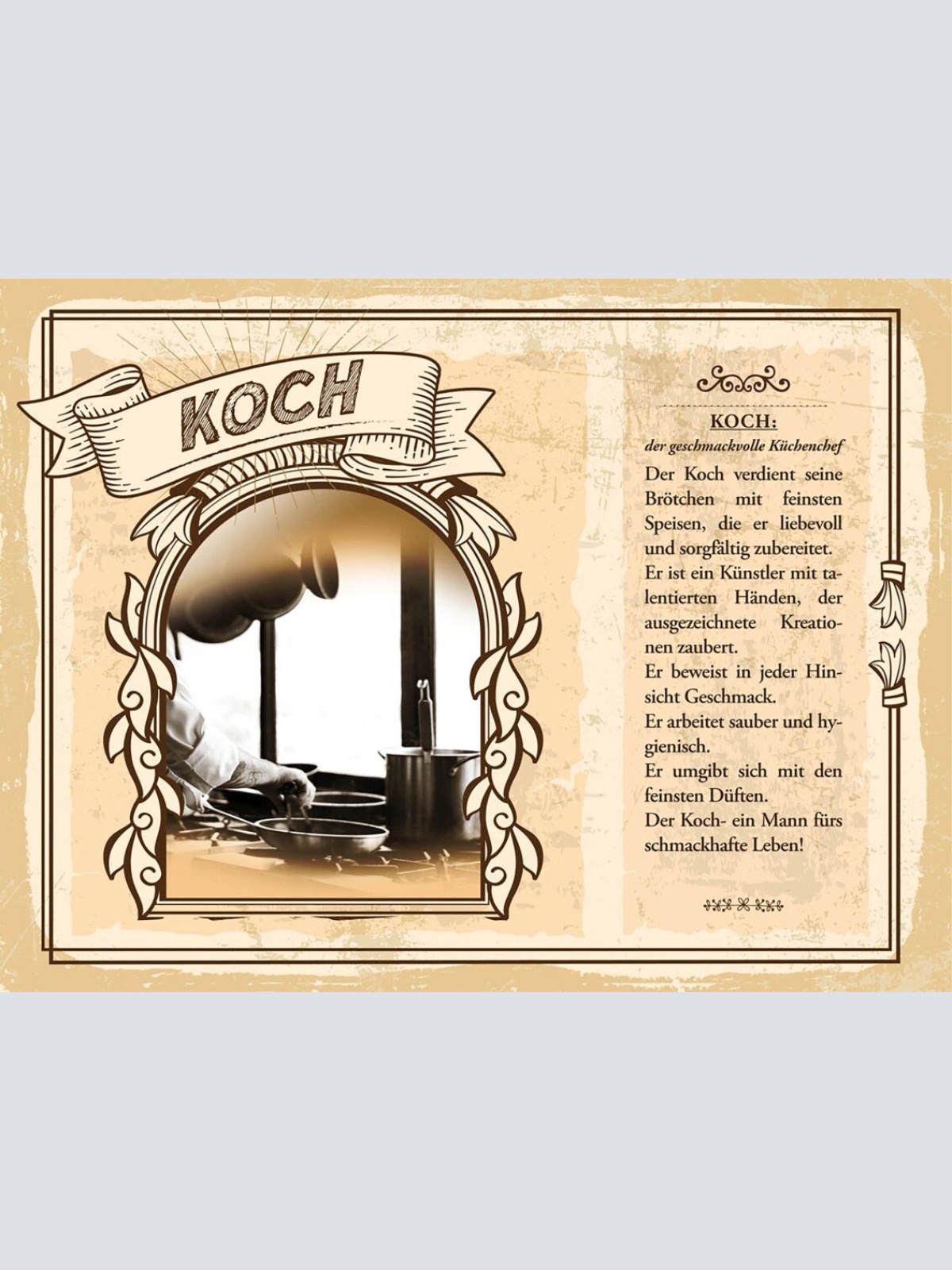 Schild Koch Beruf Küche Restaurant Kochen Essen 12x18 20x30 30x40 Blech/Holz