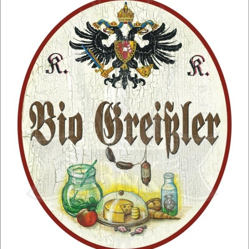 KuK Nostalgie Holzschild - Bio-Greissler - Lebensmittel TH