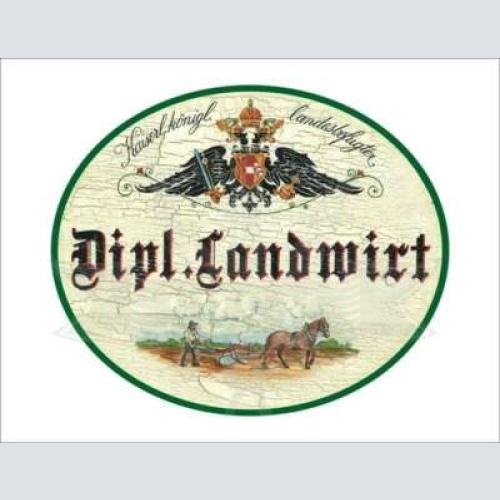 Kuk nostalgie holzschild - landesbefugter dipl. landwirt - pferd aussaat th