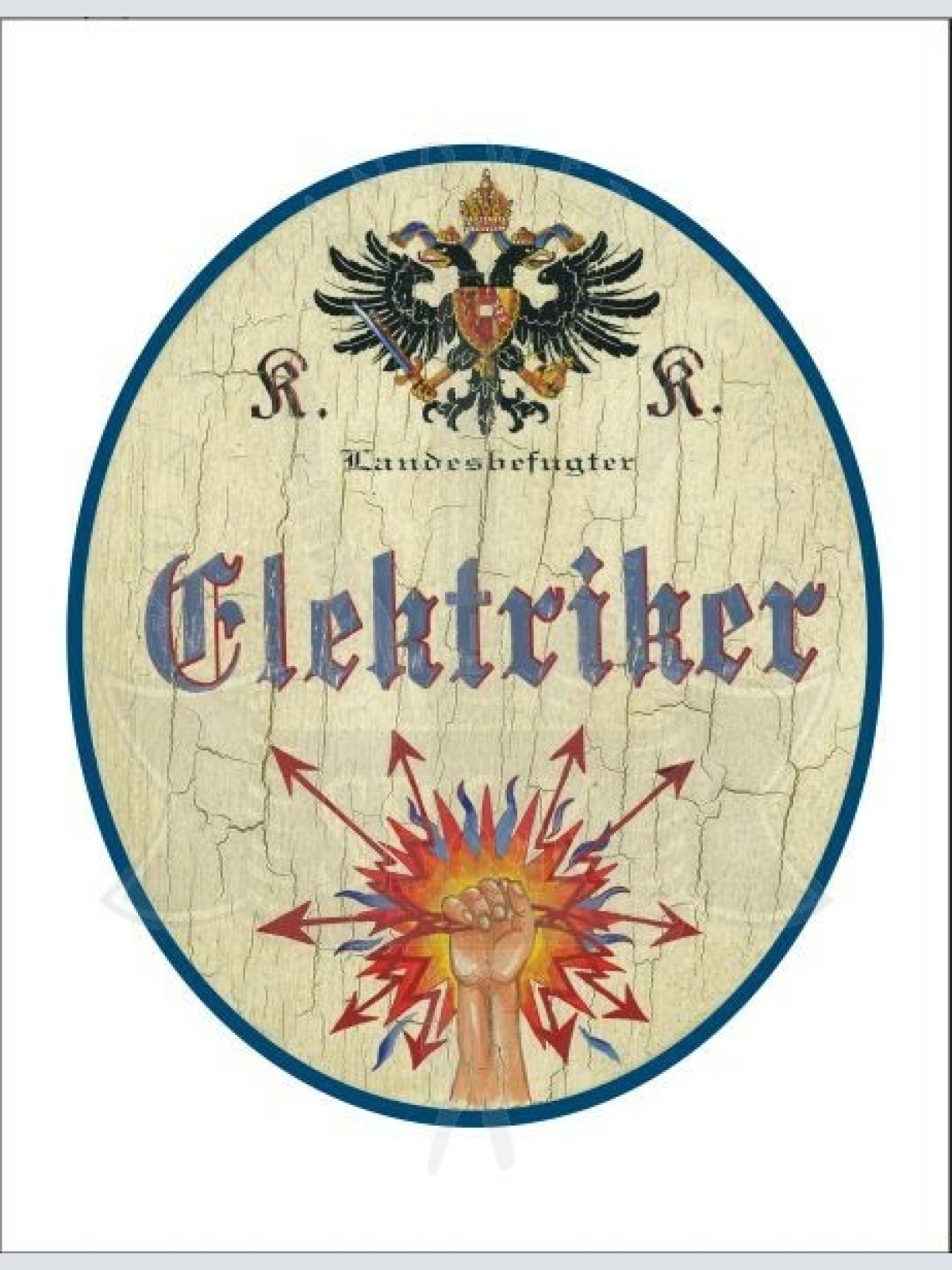 KuK Nostalgie Holzschild - Landesbefugter Elektriker - Hand Strom TH