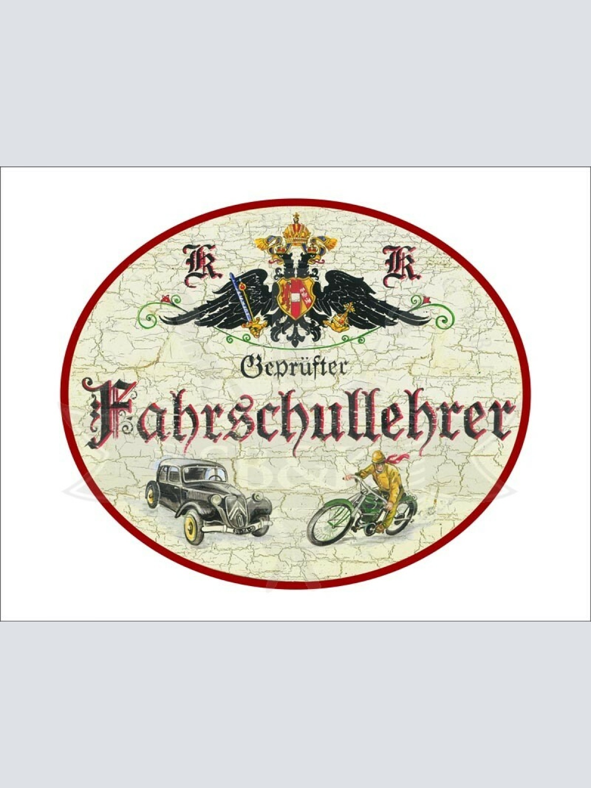 KuK Nostalgie Holzschild - Geprüfter Fahrschullehrer - Auto Motorrad Oldtimer TH