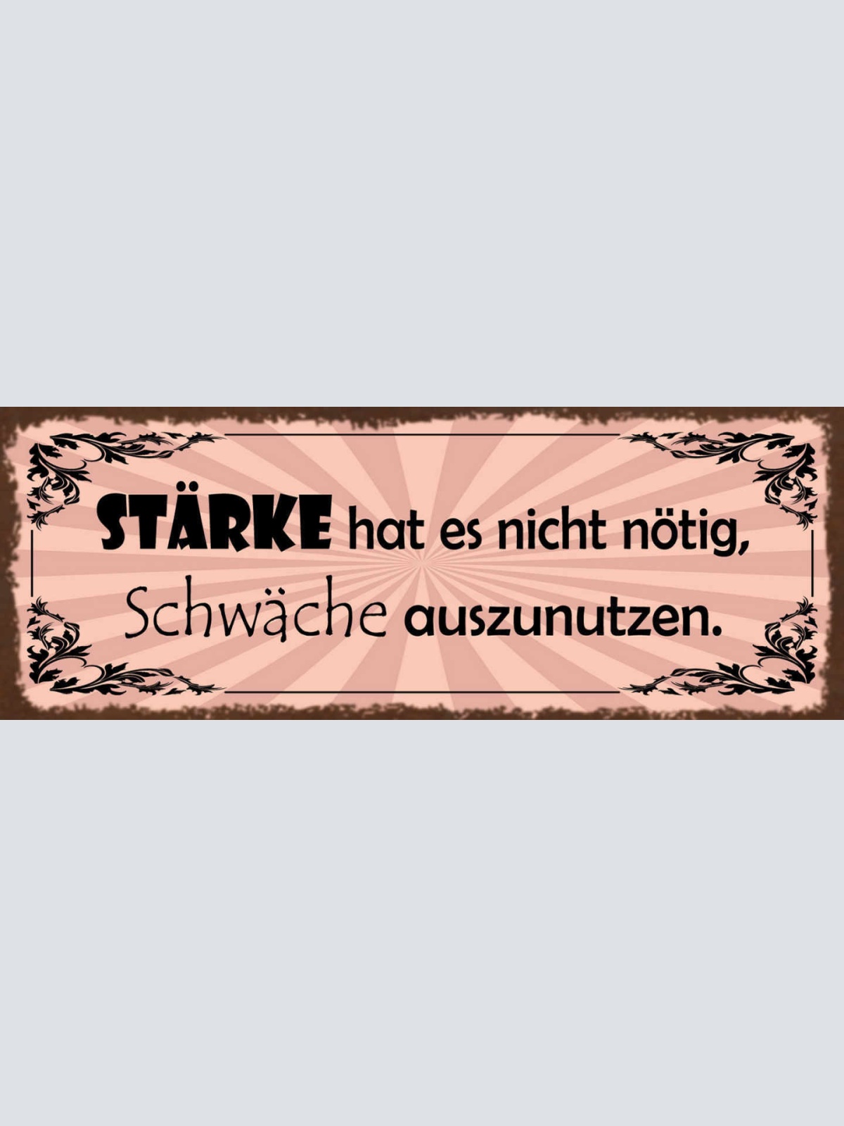 Schild Stärke Hat Es Nicht Nötig Schwäche Auszunutzen 27x10 Blech od.Holz
