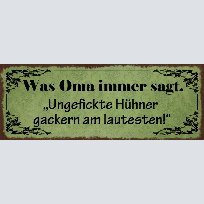 Schild Was Oma Immer Sagt Ungefickte Hühner Gackern Am Lautesten 27x10