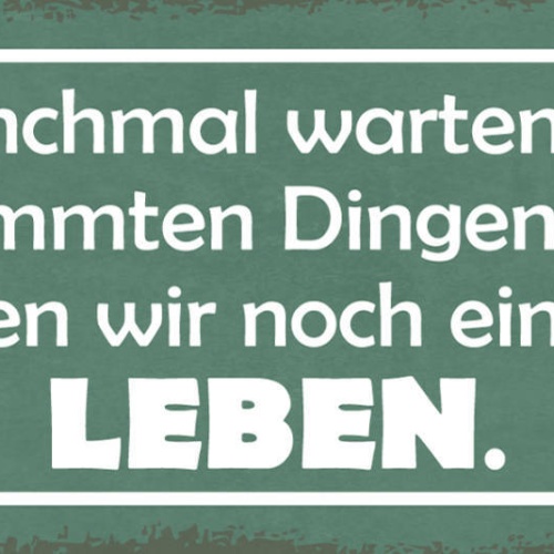 Schild Manchmal Warten Wir Mit Manchen Dingen Solange Als Hätten Wir Ein 2.Leben