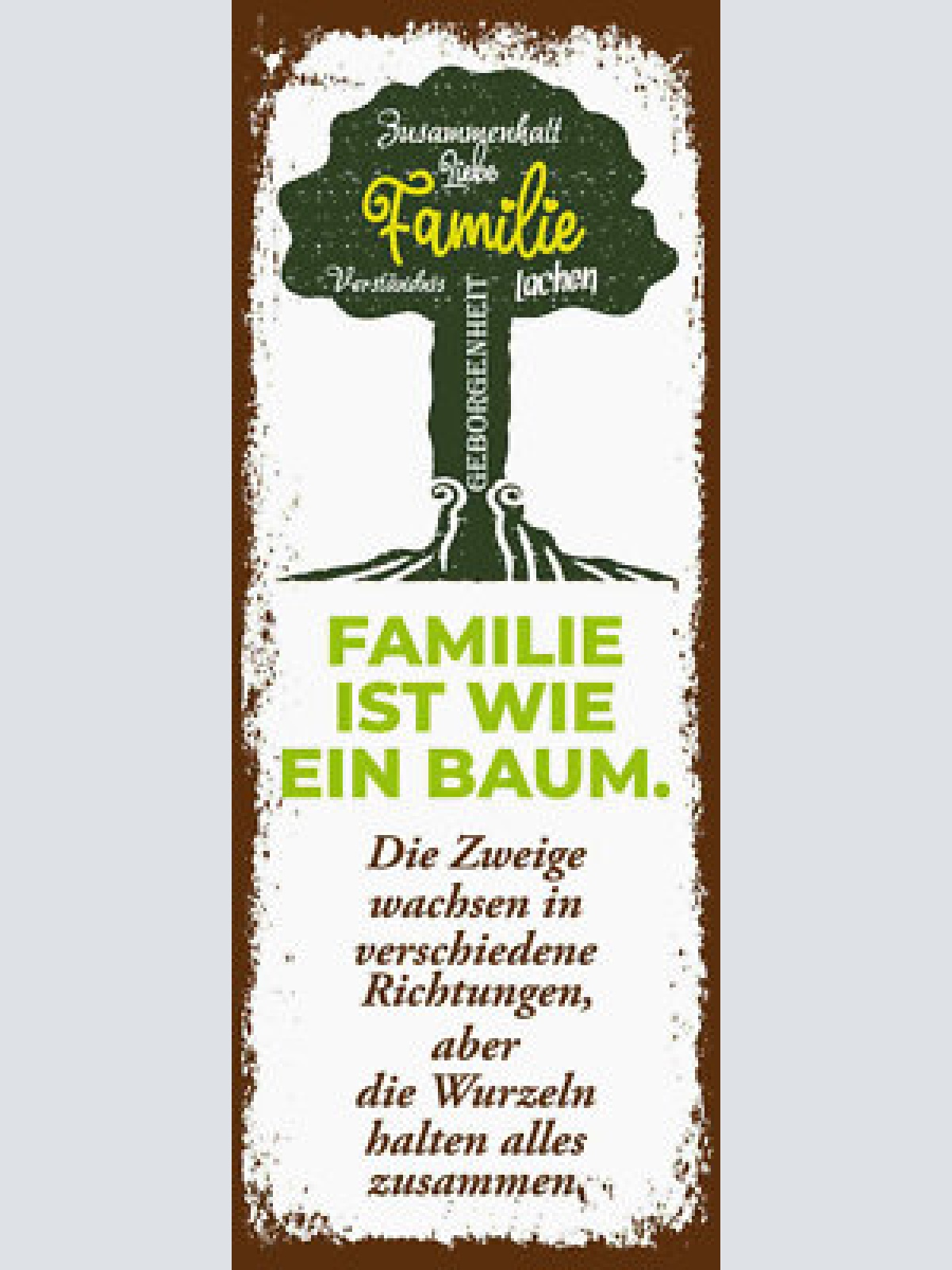 Schild familie ist wie ein baum zweige wachsen richtungen wurzeln zusammen 27x10