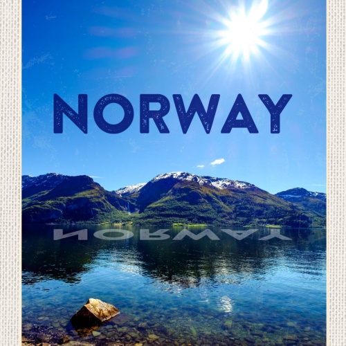 Schild Norway Norwegen Landschaft Berge See 12x18 20x30 30x40 Blech od. Holz