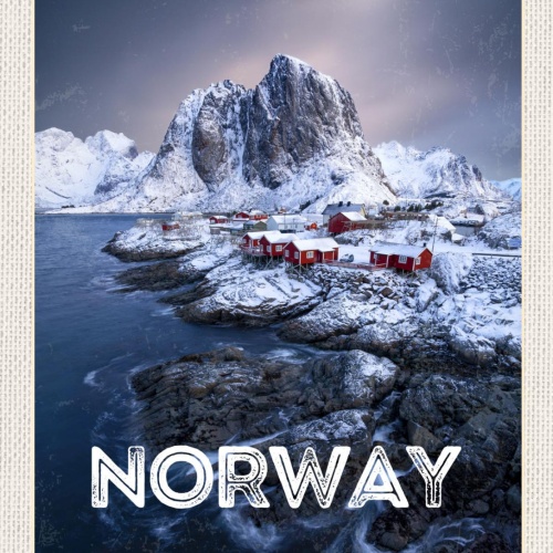 Schild Norway Norwegen Lofoten Landschaft Schnee 12x18 20x30 30x40 Blech/Holz