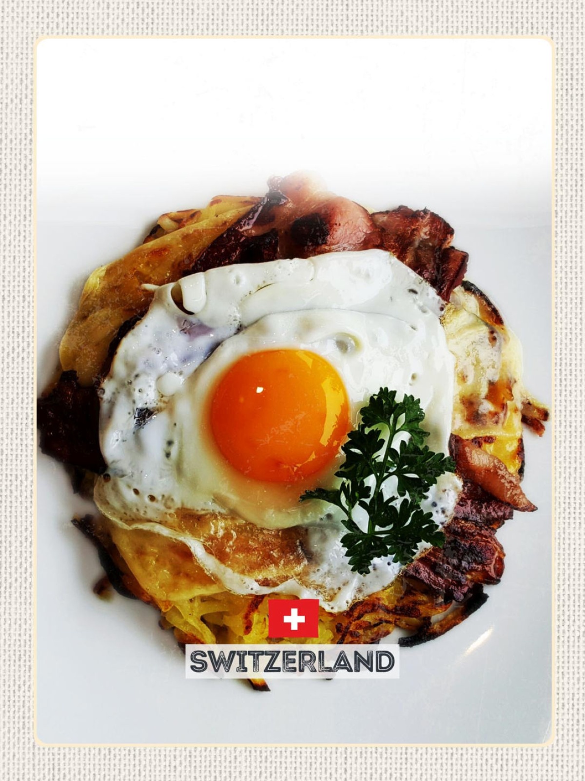 Schild Switzerland Schweiz Rösti Frühstück Essen 12x18 20x30 30x40 Blech/Holz