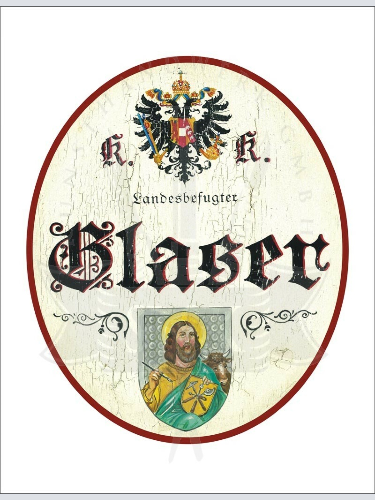 KuK Nostalgie Holzschild - Landesbefugter Glaser - Werkzeuge TH