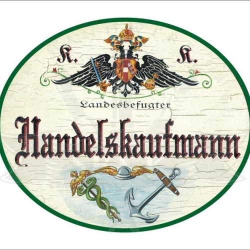 KuK Nostalgie Holzschild - Landesbefugter Handelskaufmann - Anker Helm Stab TH