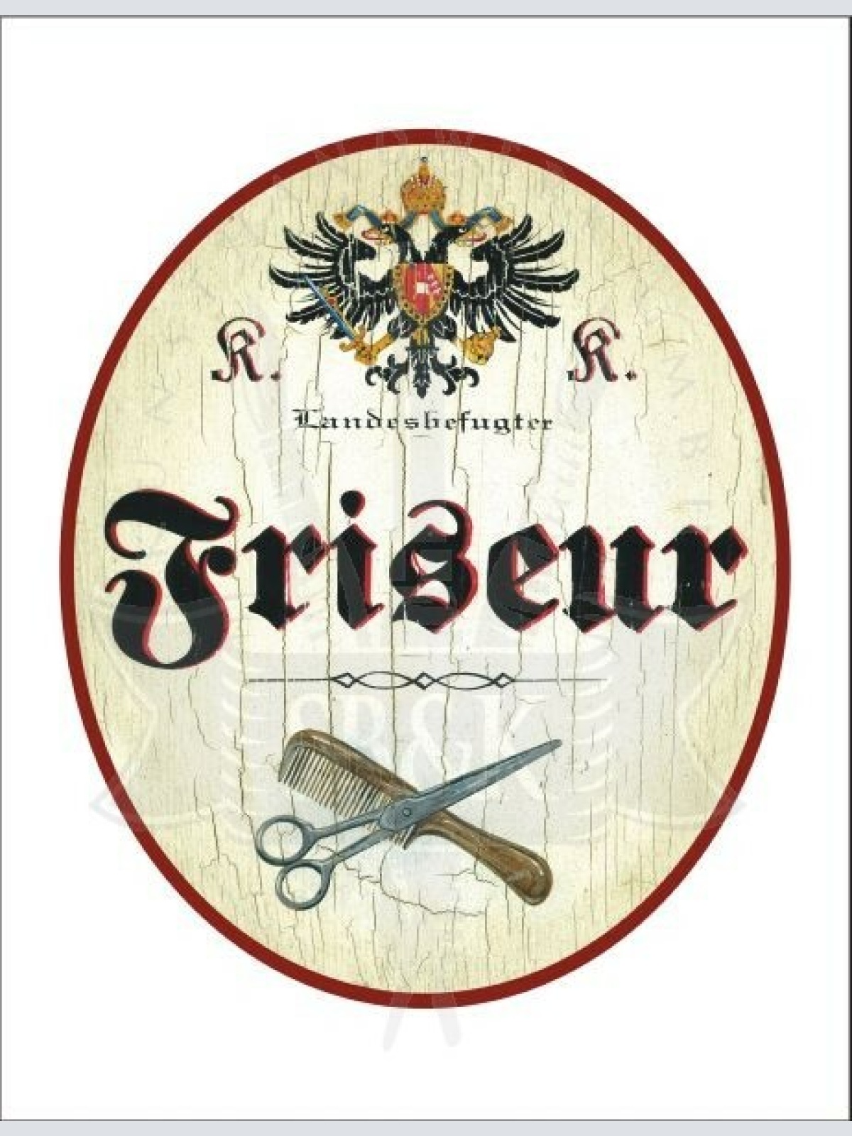 KuK Nostalgie Holzschild - Landesbefugter Friseur - Schere Kamm TH