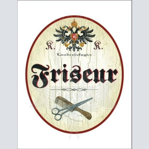 KuK Nostalgie Holzschild - Landesbefugter Friseur - Schere Kamm TH