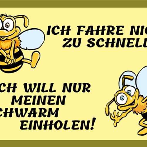 Schild Spruch Ich fahre nicht zu schnell Ich will nur Schwarm einholen Biene JW