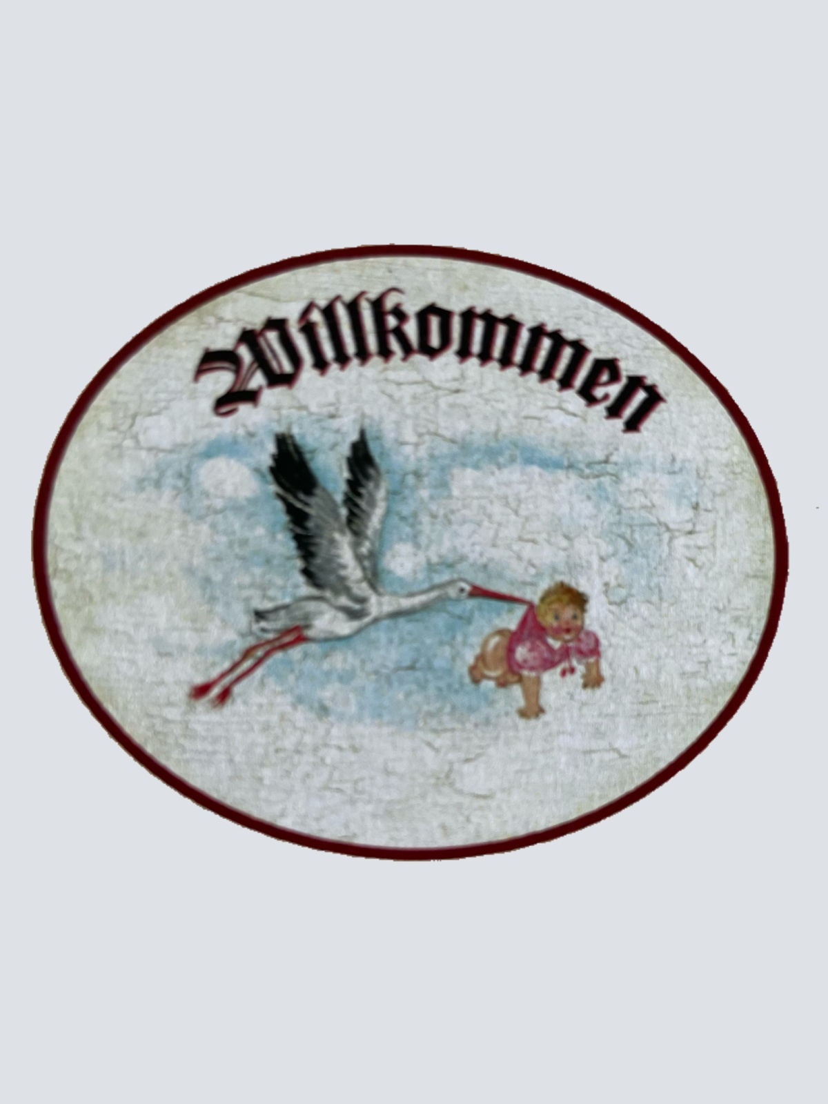 Nostalgie Holzschild Willkommen Storch Baby Geburt Kind Neugeborenes Schild