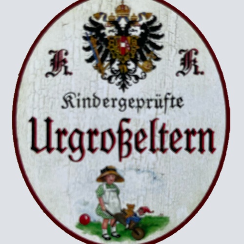 KuK Nostalgie Holzschild Kindergeprüfte Urgroßeltern Uroma Uropa Familie Schild