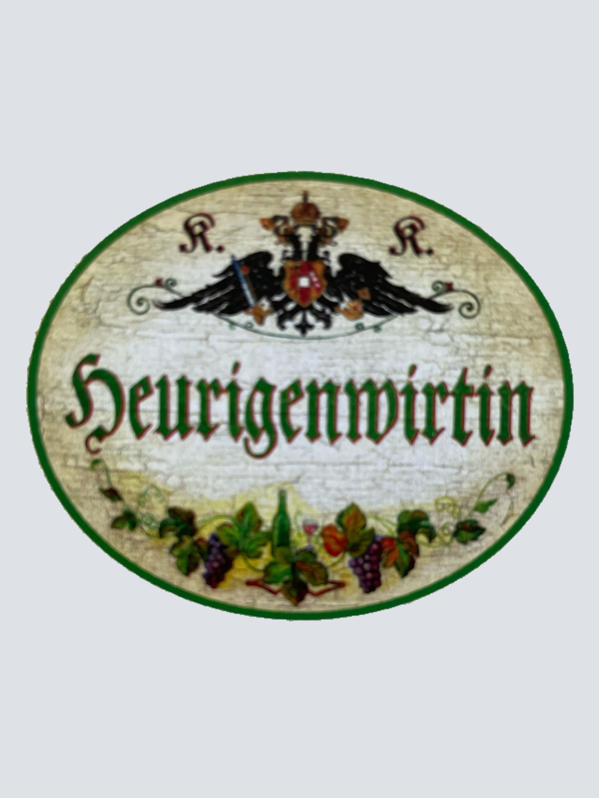 KuK Nostalgie Holzschild Heurigenwirtin Wirtshaus Wein Alkohol Wirtin Schild