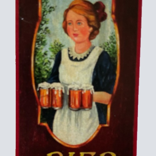 Nostalgie Holzschild Bier Alkohol Wirt Wirtshaus Frau Kellnerin Glas Schild