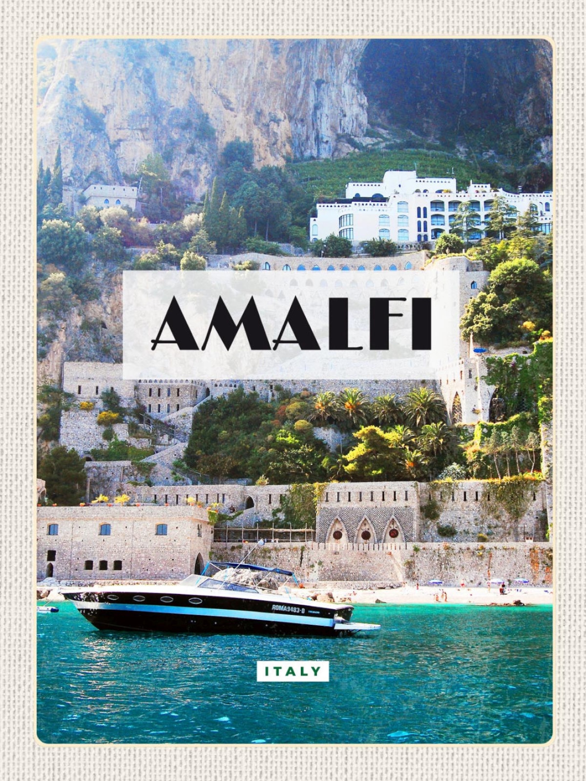 Schild Amalfi Italy Italien Küste Schiff Hafen 12x18 20x30 30x40 Blech od.Holz