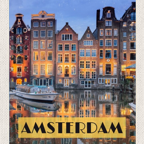 Schild Amsterdam Holland Niederlande Schiff Fluss 12x18 20x30 30x40 Blech/Holz