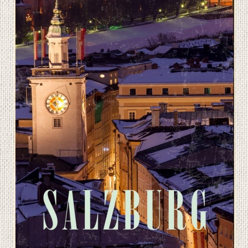 Schild Salzburg Österreich Stadt Nacht Rathaus 12x18 20x30 30x40 Blech/Holz
