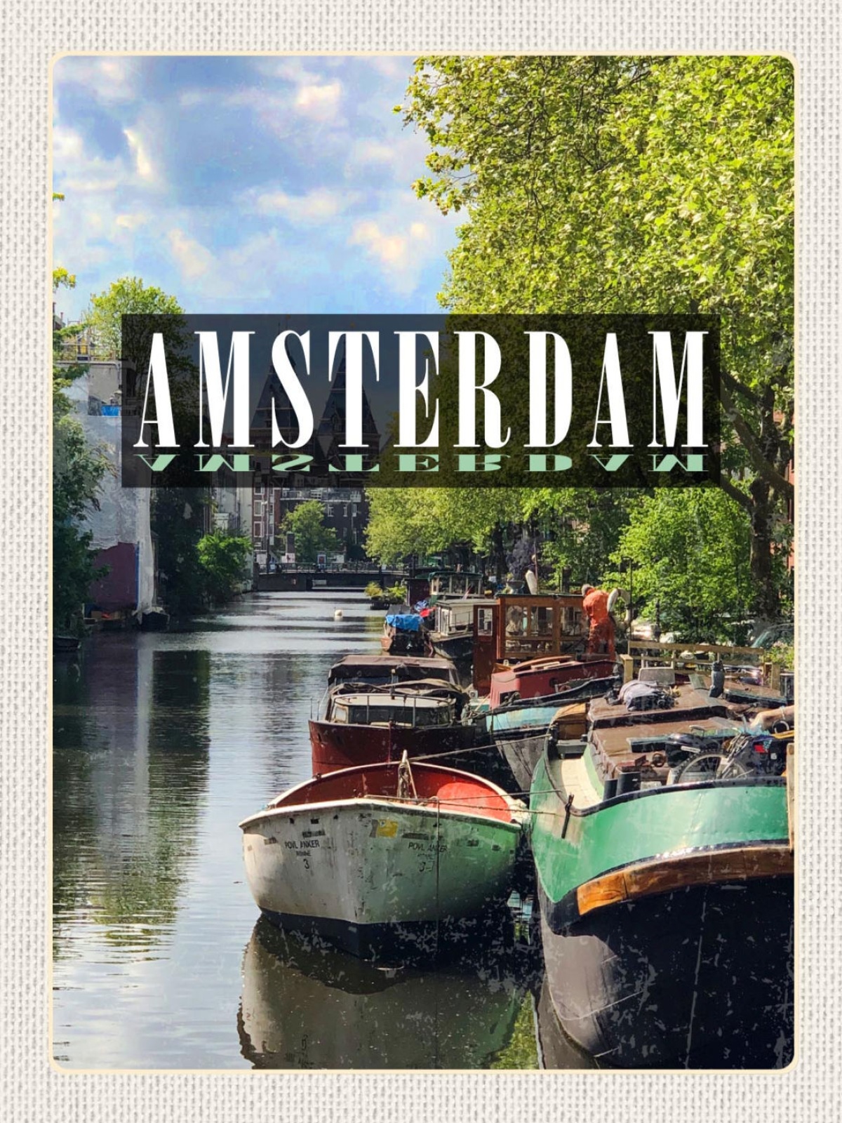 Schild Amsterdam Holland Niederlande Boot Fluss 12x18 20x30 30x40 Blech od. Holz