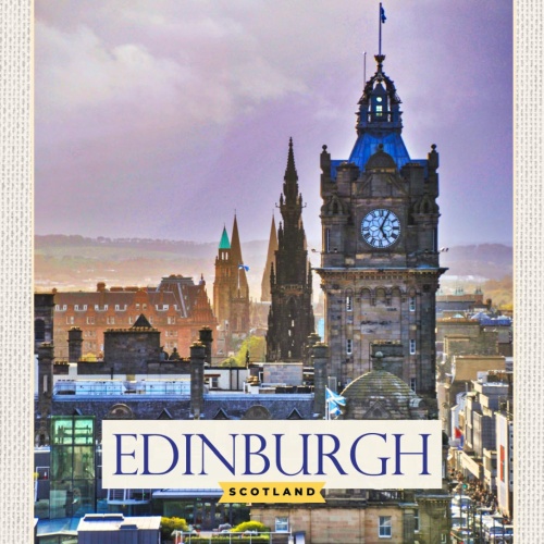 Schild Edinburgh Scotland Schottland Uhr Turm 12x18 20x30 30x40 Blech od. Holz