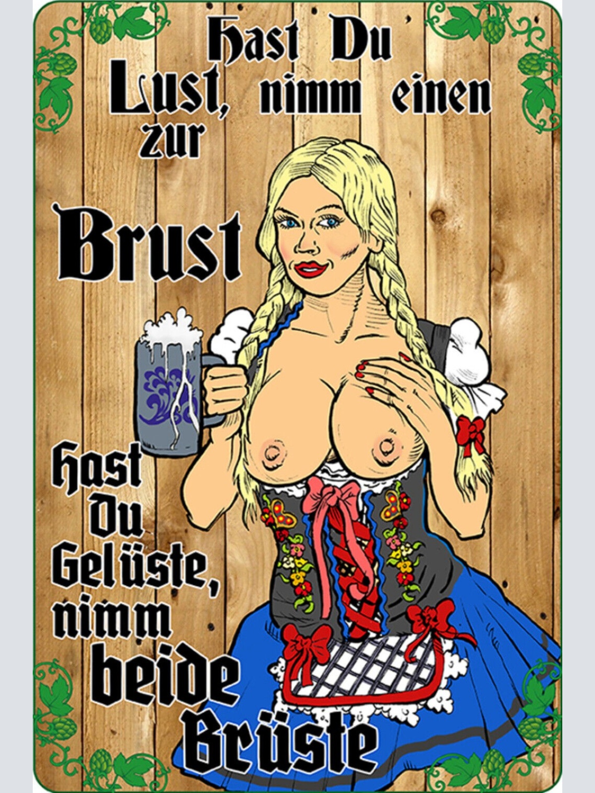 Schild Spruch Hast du Lust nimm einen zur Brust Gelüste Brüste Frauen Alkohol JW