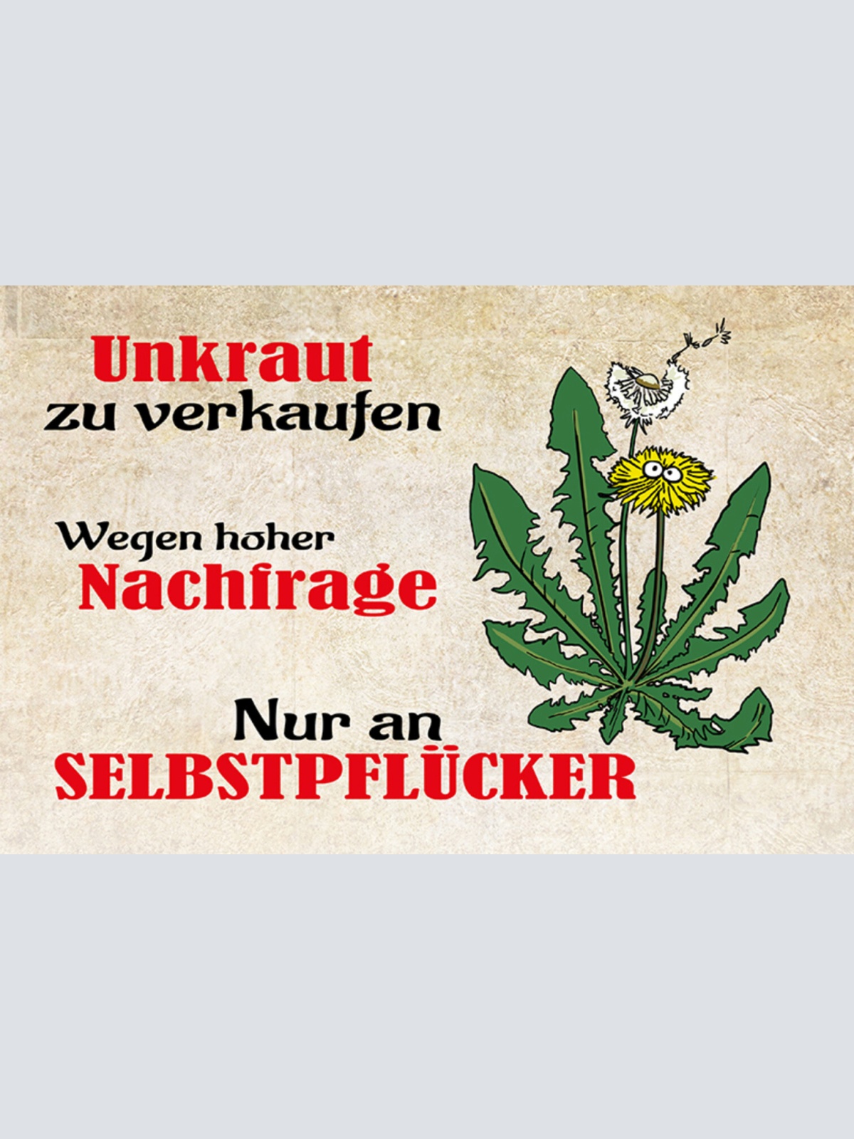 Schild Spruch Unkraut zu verkaufen Nur an Selbstpflücker JW