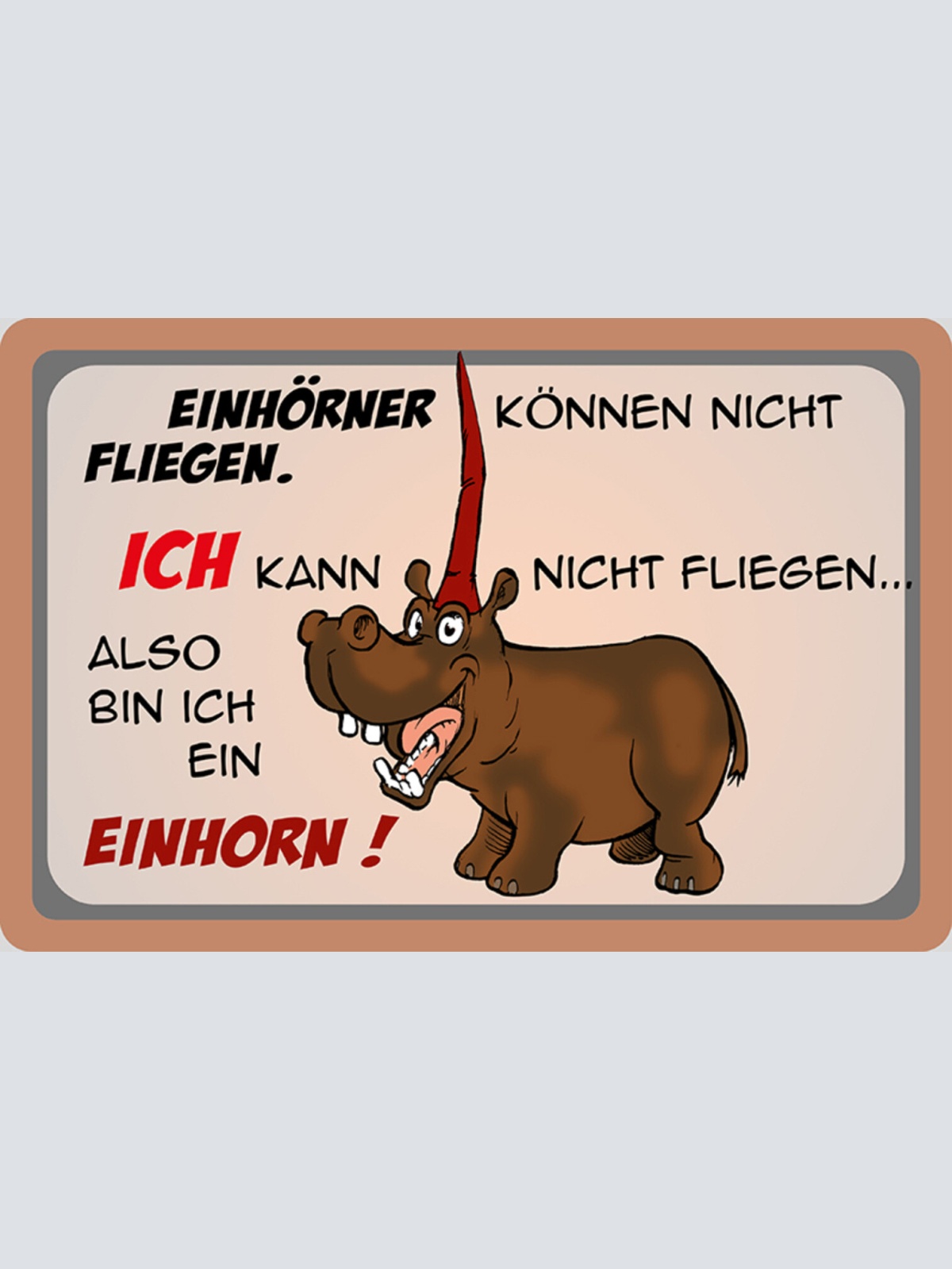 Schild Spruch Einhörner können nicht fliegen Also bin ich ein Einhorn NilpferdJW