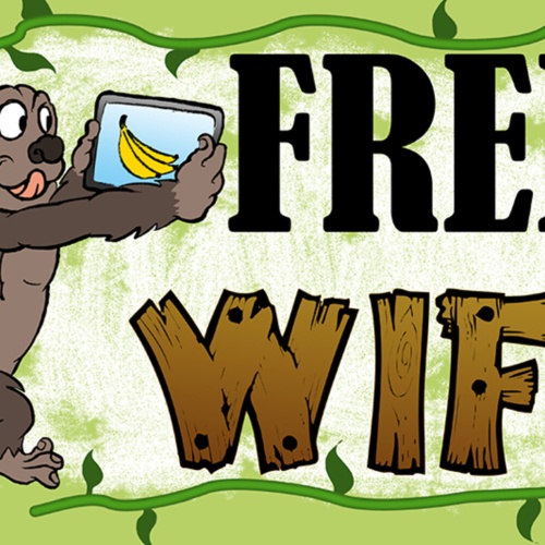 Schild Spruch Free WiFi Gratis WiFi WLan Affe Tablet JW