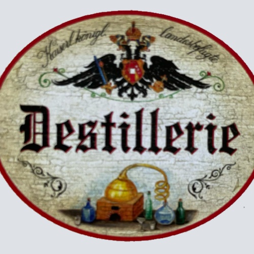 KuK Nostalgie Holzschild Landesbefugte Destillerie Alkohol Spirituosen Schild