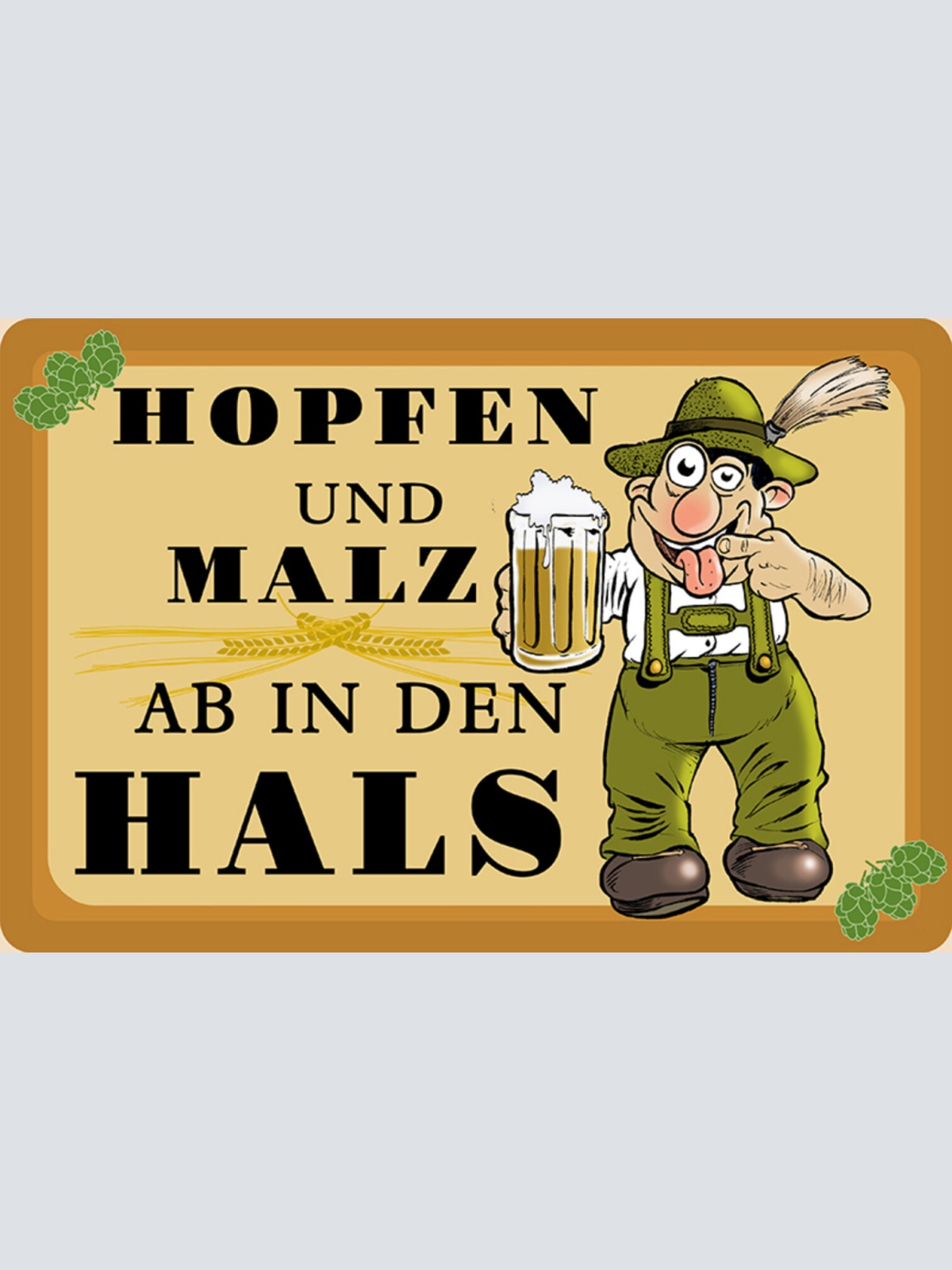 Schild Spruch Hopfen und Malz ab in den Hals Alkohol Bier JW