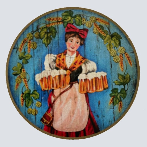 Nostalgie Holzschild Bier Alkohol Wirt Wirtshaus Glas Frau Kellnerin Schild