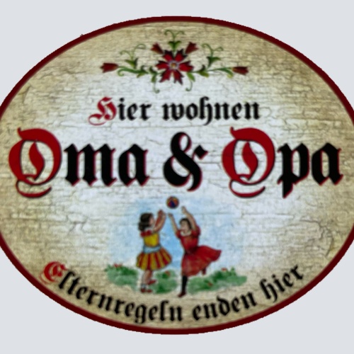 KuK Nostalgie Holzschild Hier Wohnen Oma & Opa Elternregeln Enden Hier Schild