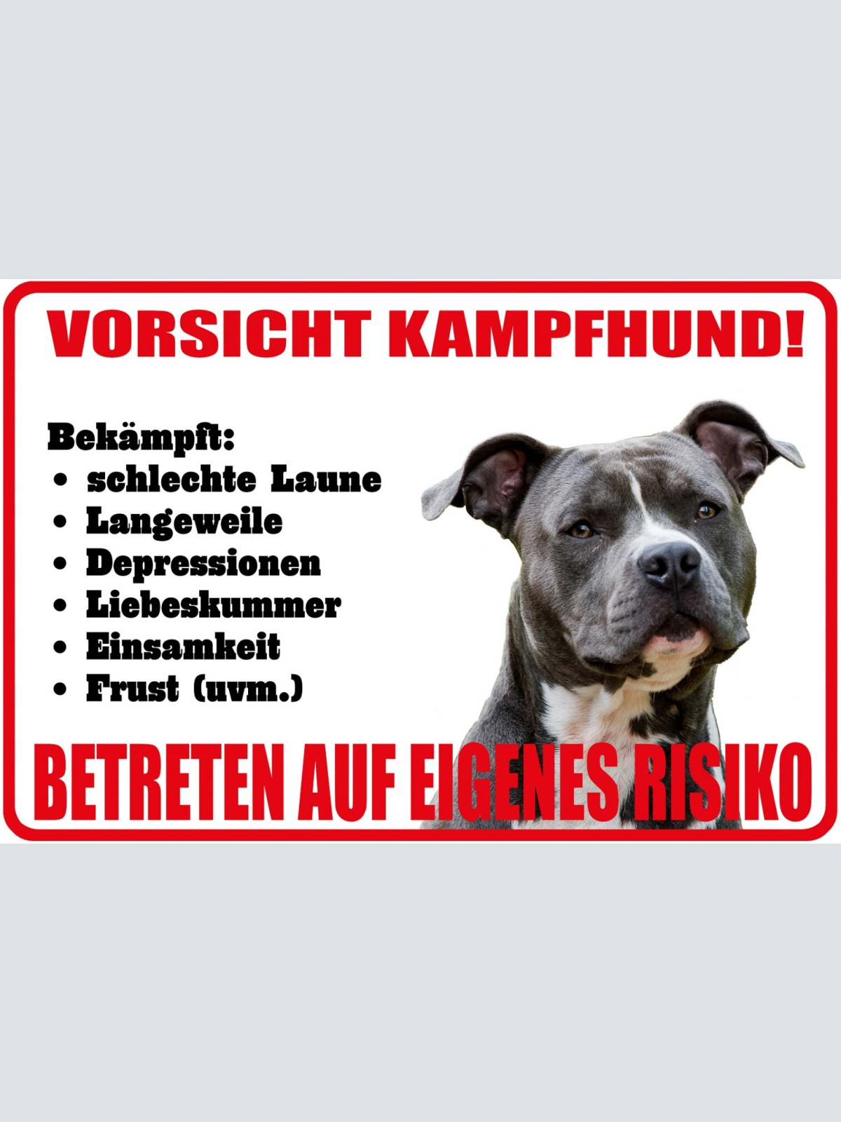 Schild Spruch Vorsicht Kampfhund Betreten auf eigenes Risiko Warnung JW