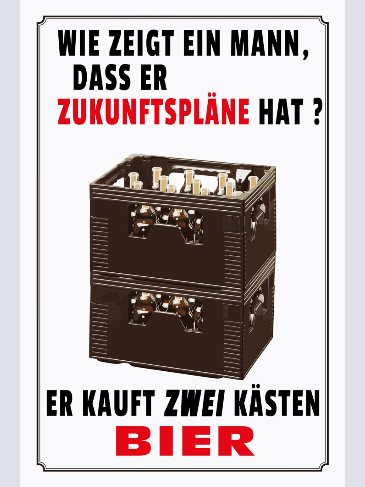 Schild Spruch Mann mit Zukunftsplänen kauft 2 Kästen Bier Alkohol JW