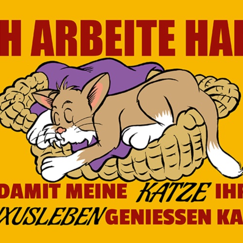 Schild Spruch Ich arbeite hart damit meine Katze ihr Luxusleben genießen kann JW