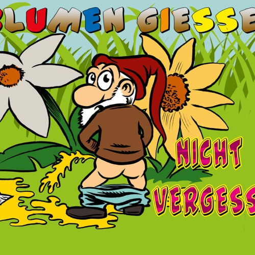 Schild Spruch Blumen gießen nicht vergessen Gartenarbeit Gartenzwerg Pinkeln JW