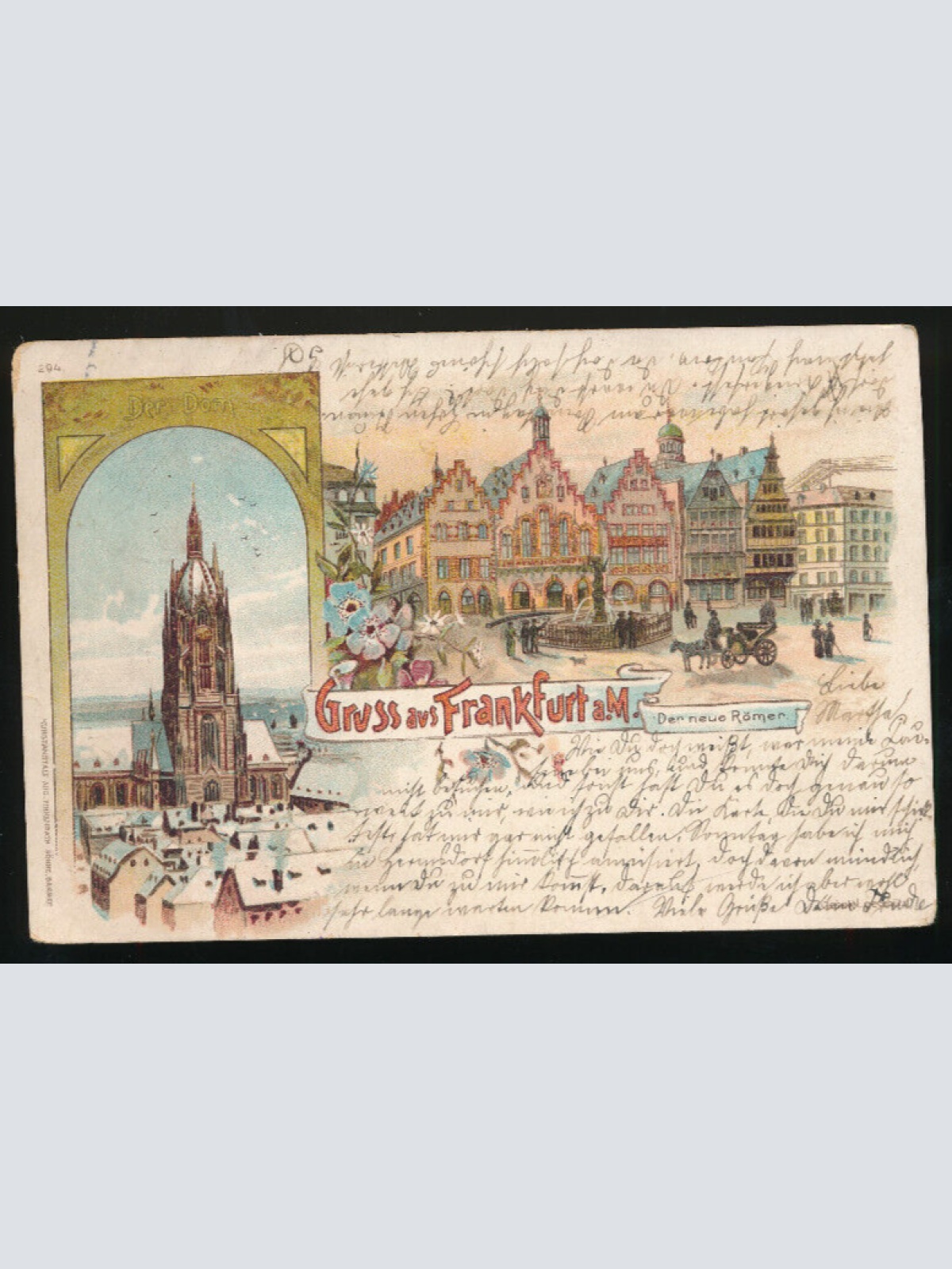 Litho-Karte gruss aus Frankfurt am Main der neue Römer Hessen (593)