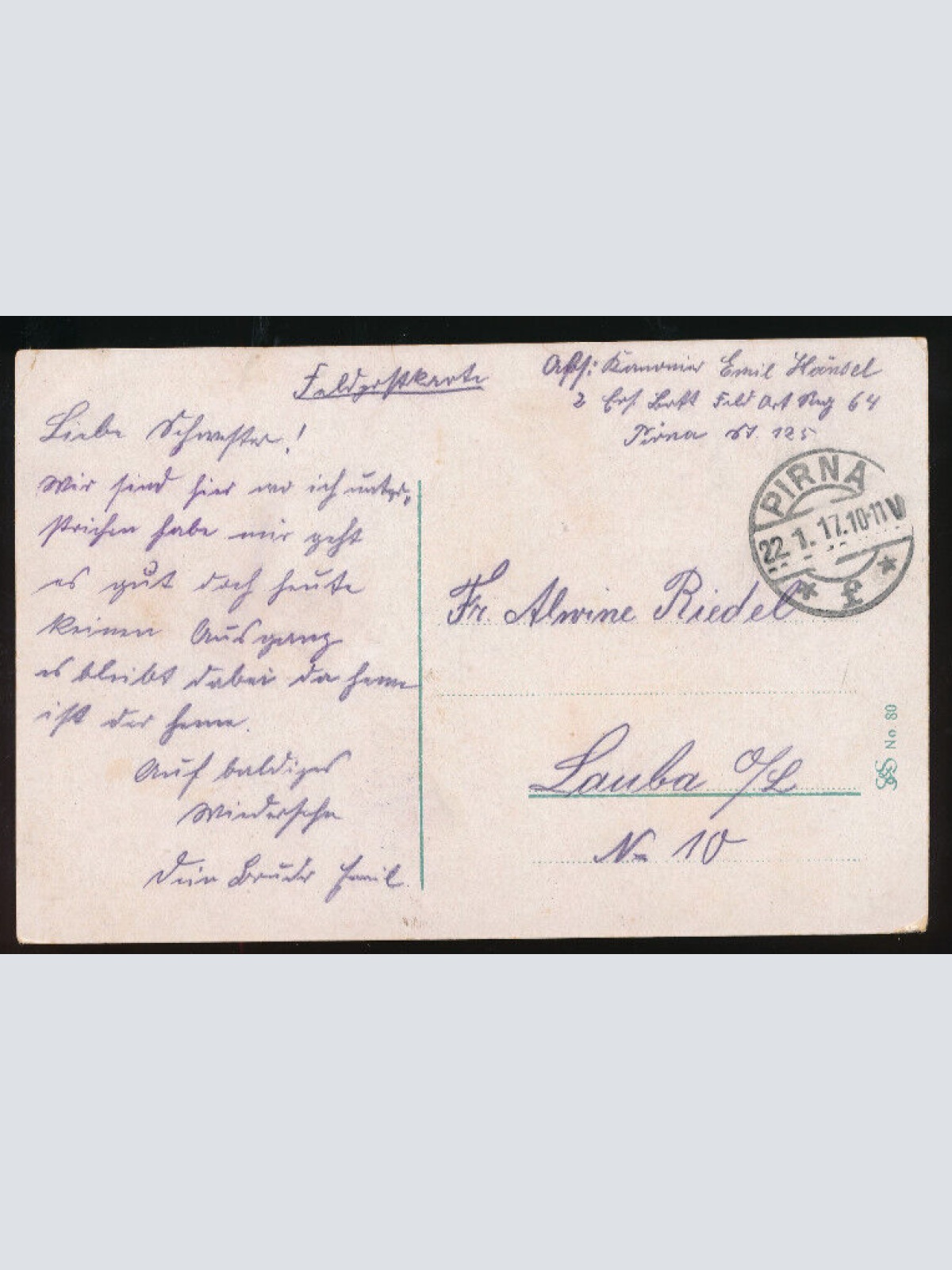 AK aus Pirna a.d. Elbe Kaserne 5. Kgl. Sächs. Feld-Art-Reg Nr.64 (603)