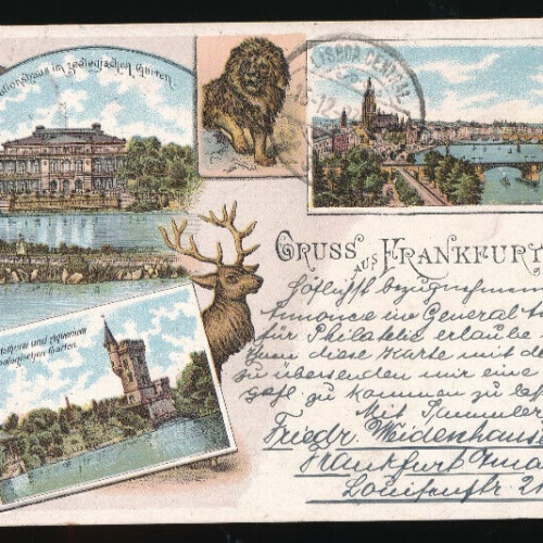 Litho-Karte gruss aus Frankfurt am Main mit Tieren Hessen (592)