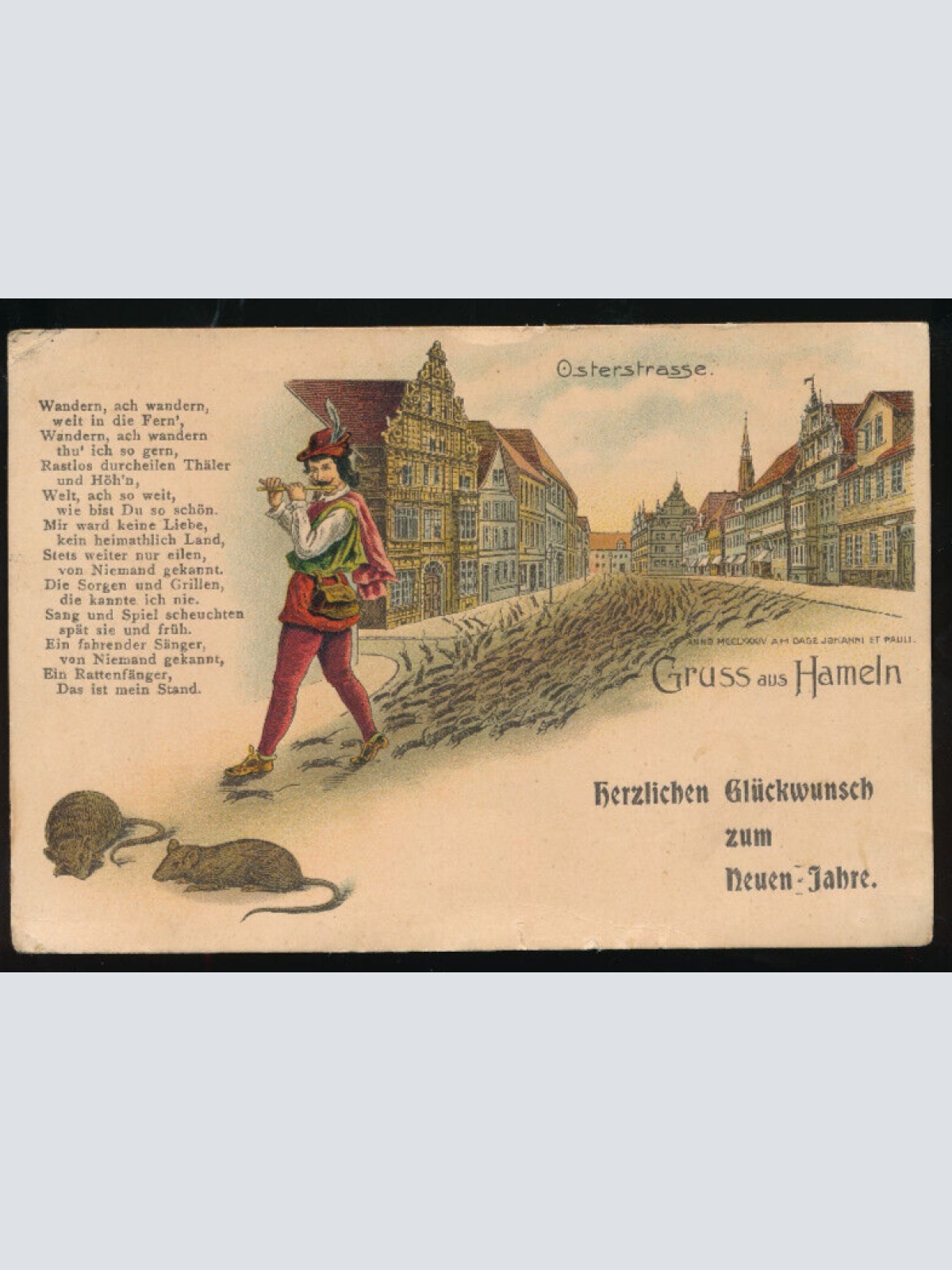 Litho-Karte vom Rattenfänger gruss aus Hameln Osterstrasse Niedersachsen (642)