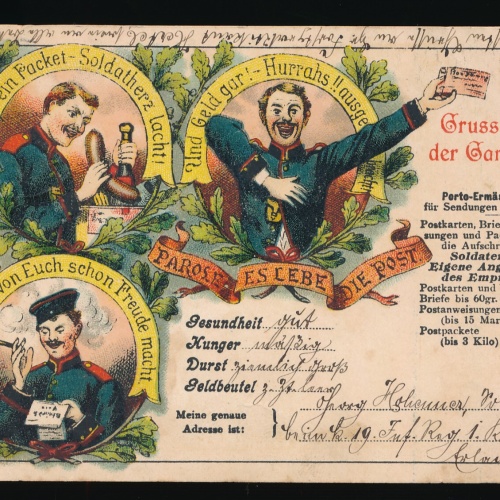 Litho-Karte gruss aus der Garnison, Parole es lebe die Post (324)