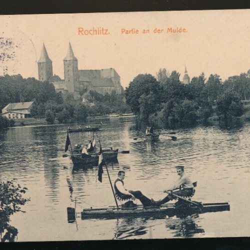 AK aus Roschlitz mit Ruderbotten Partie an der Mulde Sachsen Deutschland (581)