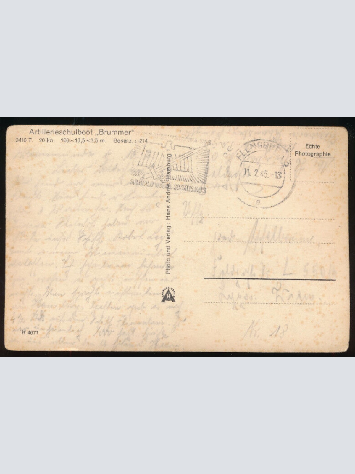 AK vom Artillerieschulboot Brummer (713)