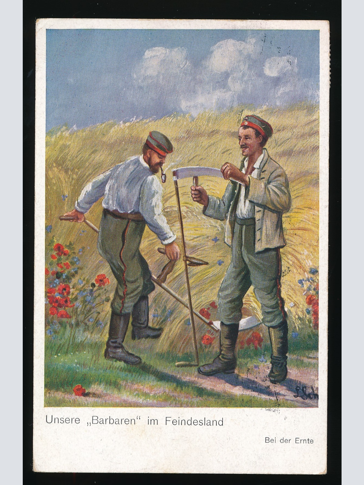 AK Unsere Barbaren im Feindesland Soldaten mit Sense (510)