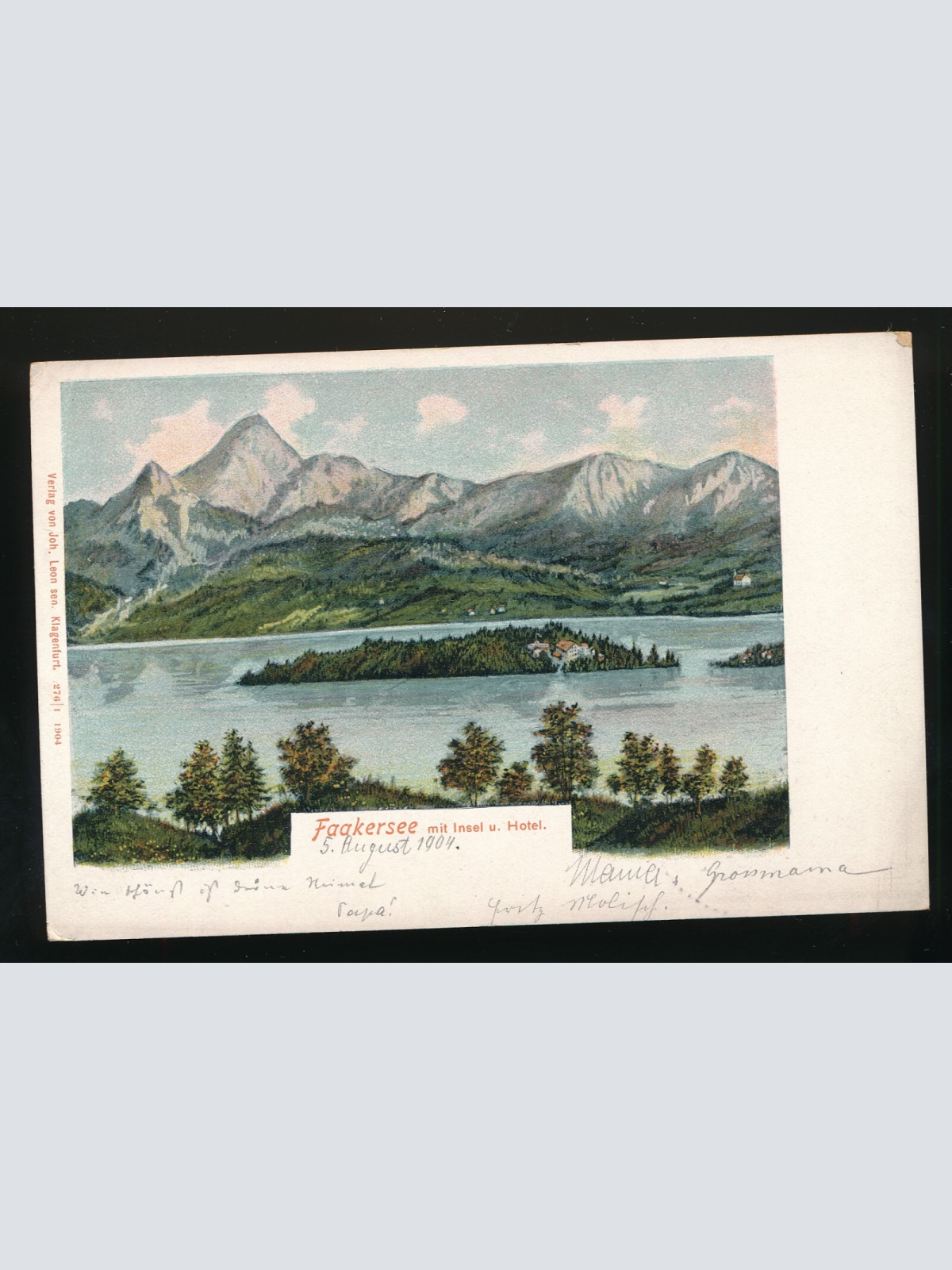 AK vom Fakersee mit Insel und Hotel Kärnten (161)