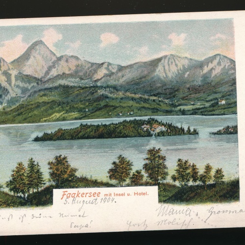 AK vom Fakersee mit Insel und Hotel Kärnten (161)