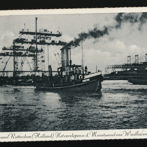 AK aus Rotterdam Bau des Maastunnels mit Dampfer Niederlande (7)