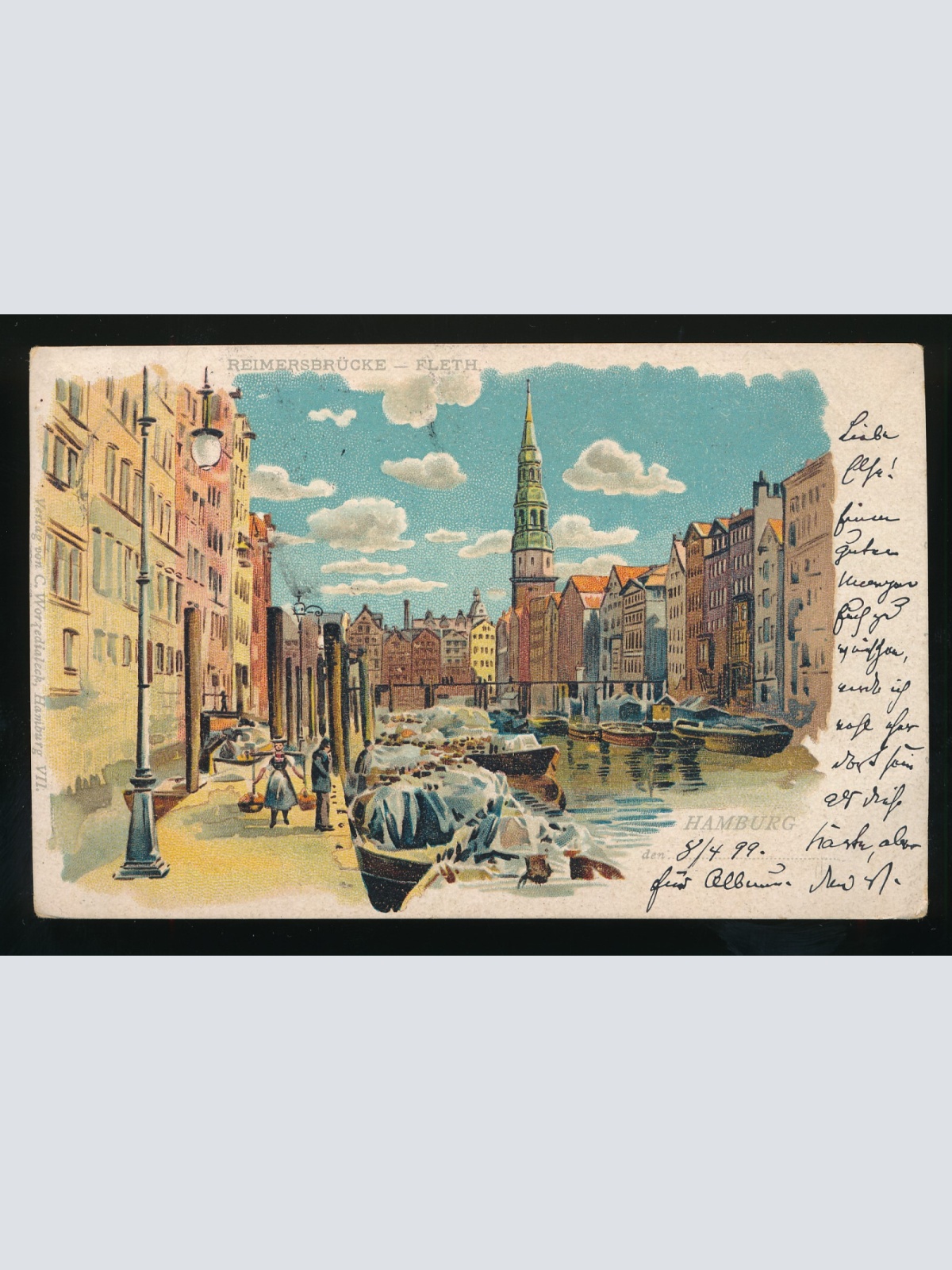 Litho-Karte Gruß aus Hamburg Reimersbrücke - Fleth (536)